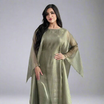 2 Pieces Set Batwing Sleeve Farasha Abaya Dress With Inner Dress