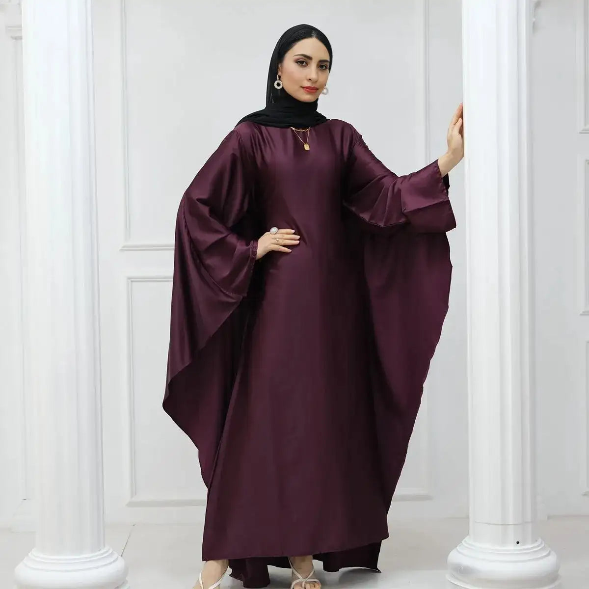 Butterfly Batwing Sleeve Satin Farasha Abaya Dress With Inner Belt –  Urgarment