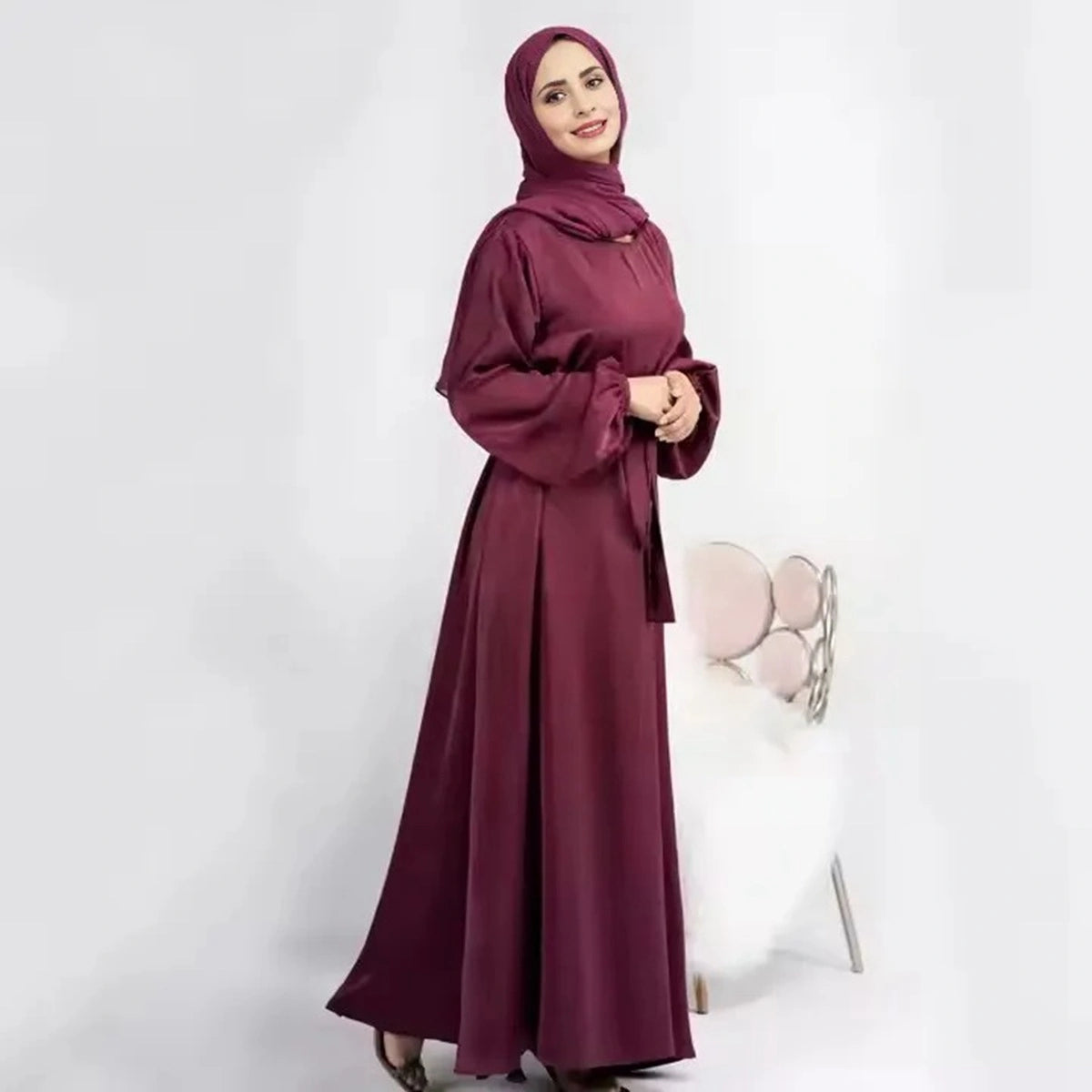 Middle East Turkish Dubai Muslim Women Satin Abaya Dress