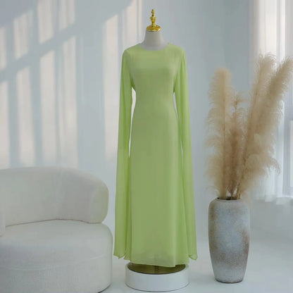 Muslim Waist-clinching Chiffon Abaya Dress #251151