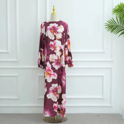 Muslim Women Floral Printed Abaya Dress #251123