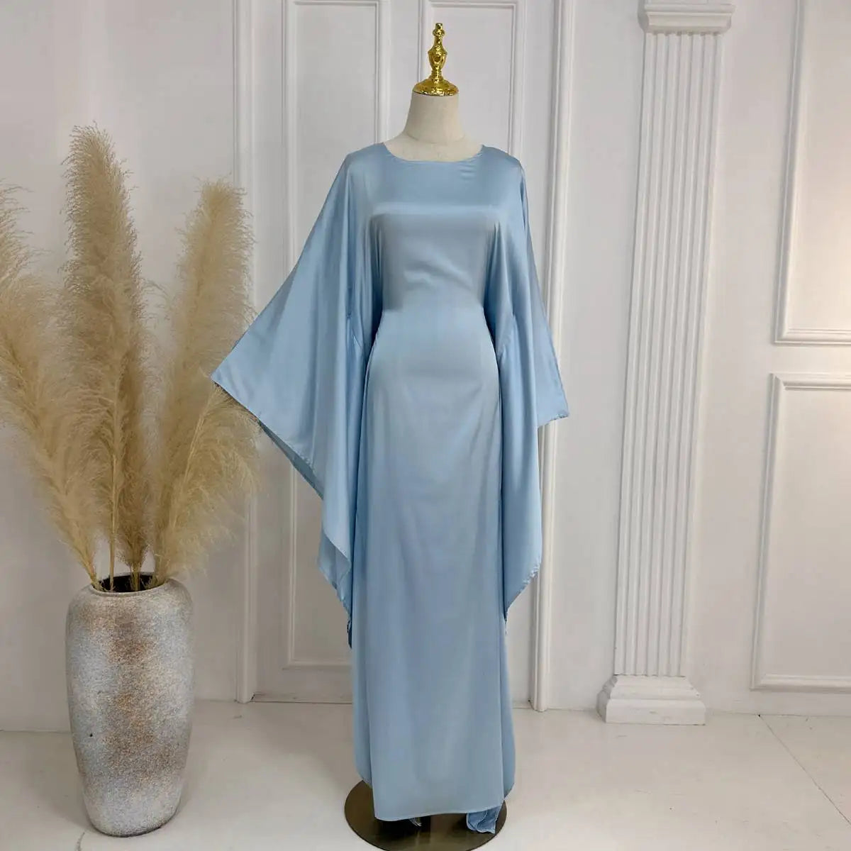 Gleam Satin Batwing Sleeve Women Farasha Abaya Dress