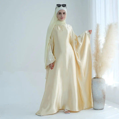 Wrinkle Satin Bright Muslim Women Farasha Abaya Dress