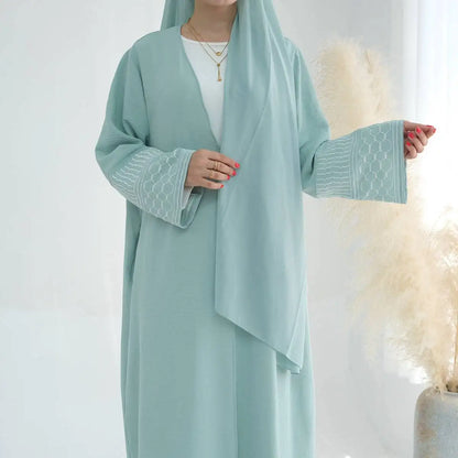 Embroidery Sleeve Muslim Women Cardigan Open Abaya Dress