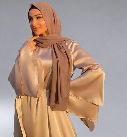 Muslim Solid Color Flare Sleeve Abaya Dress