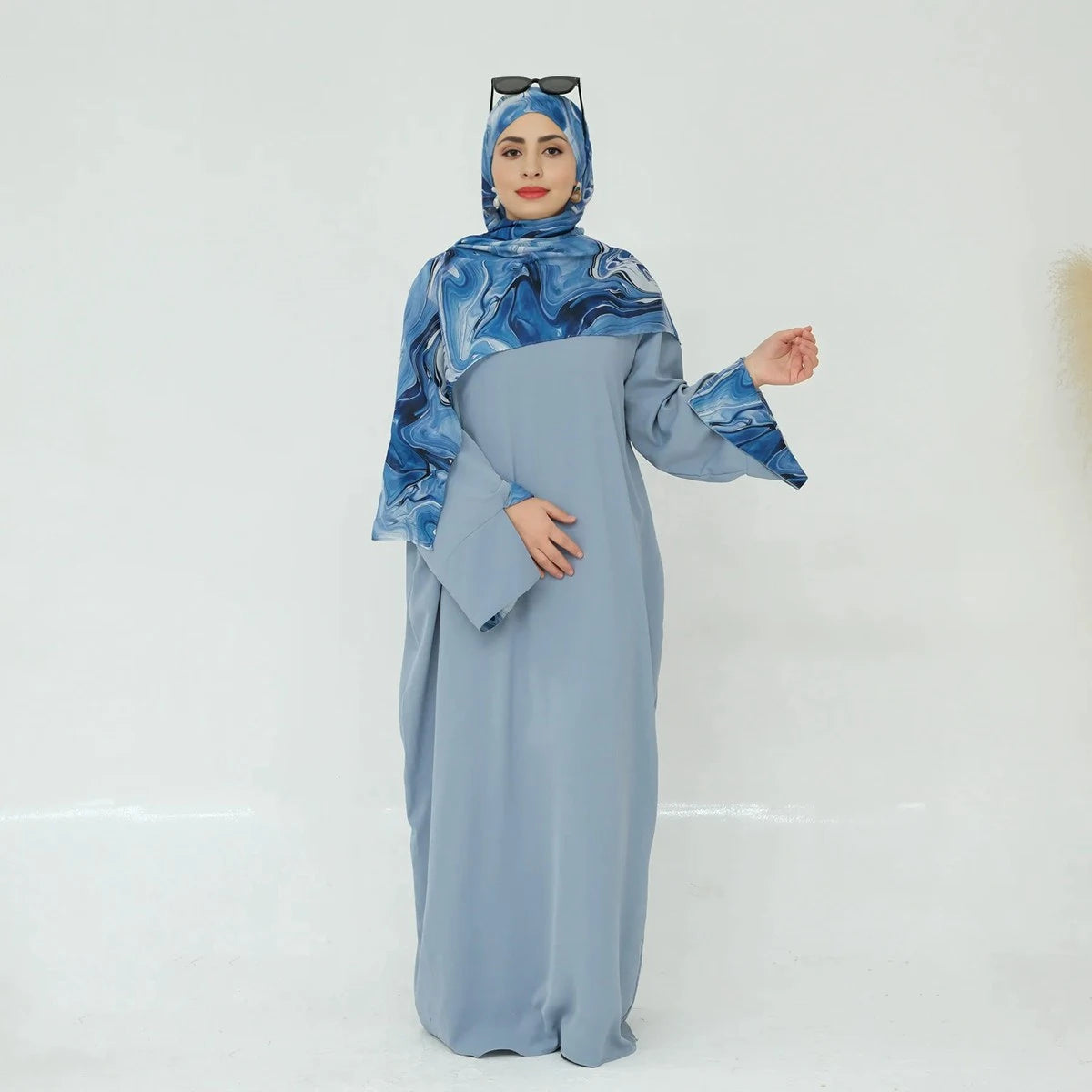 Nida Sleeve Slit Abaya Dress With Hijab #25942