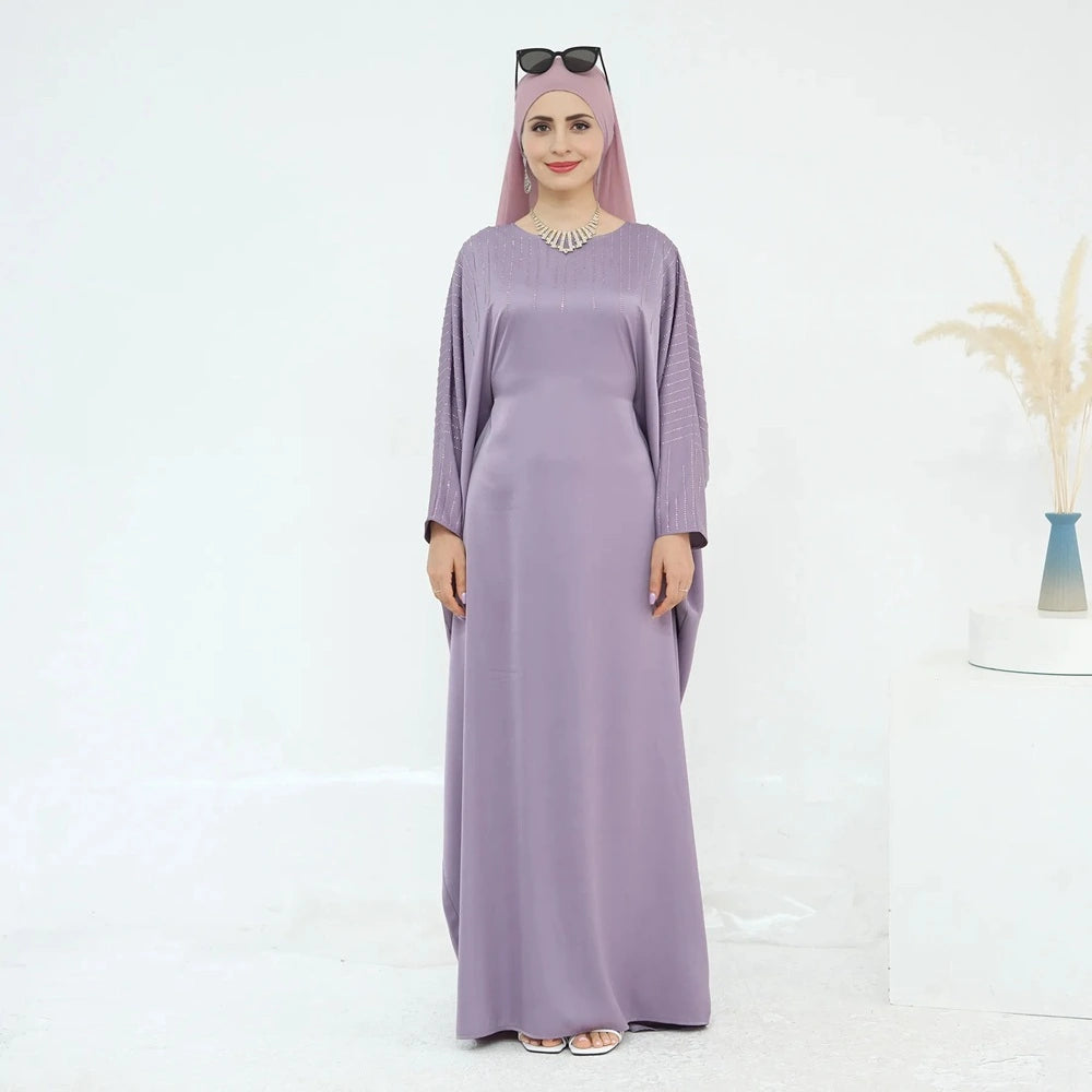 Luxury Hotfix Rhinestone Satin Abaya Dress #25973