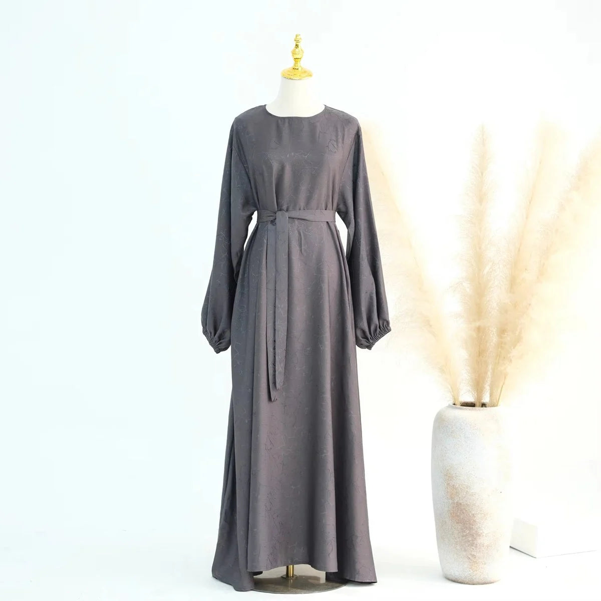 3D Jacquard Satin Abaya Dress #24009