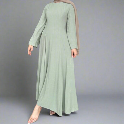 Adjustable Back Strap Linen Cotton Blended Abaya Dress #25941