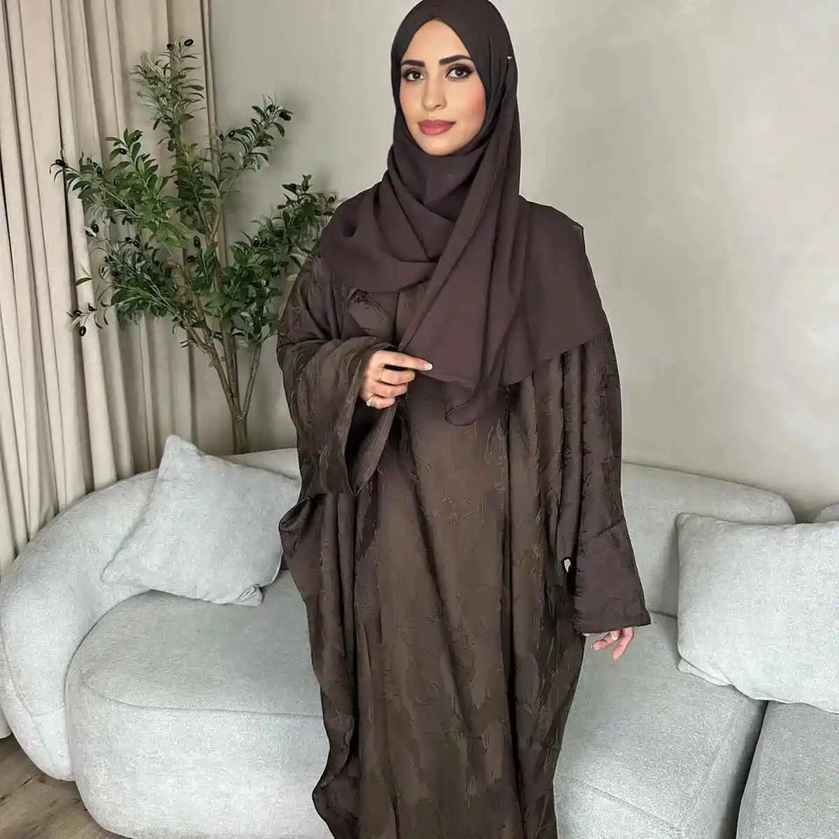 3D Jacquard Satin Abaya Dress #25002