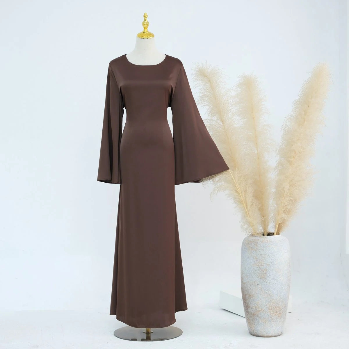 2 Pieces Set Chiffon Cloak Satin Abaya Dress #24920