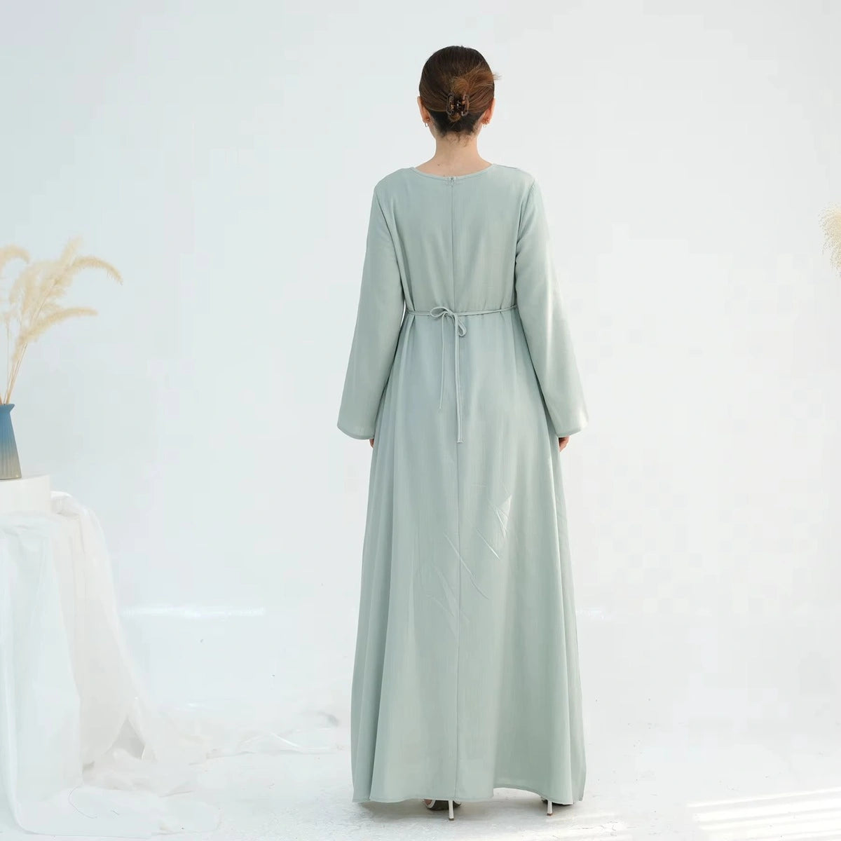 muslim cotton dress Muslim 2 Pieces Set Linen Cotton Blended Abaya Dress With Slip Dress A Urgarment