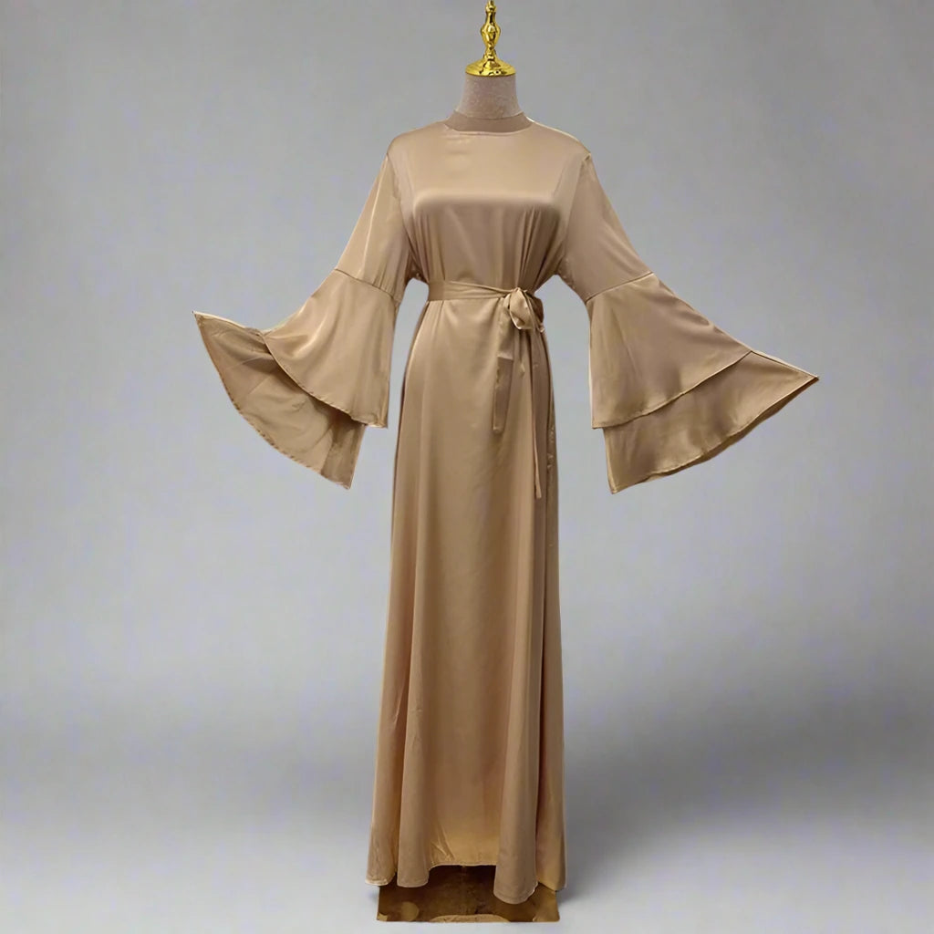 Muslim Solid Color Flare Sleeve Abaya Dress