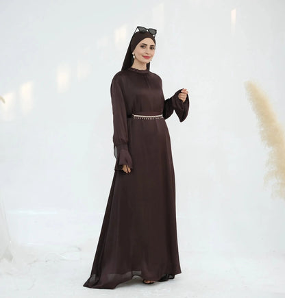 Satin Abaya Dress With Diamond Chain Belt #25758