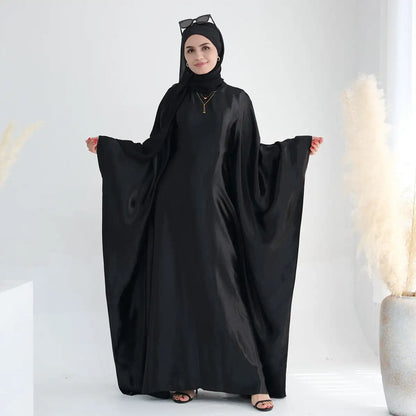 Wrinkle Satin Bright Muslim Women Farasha Abaya Dress