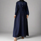 Muslim Button Up Abaya Dress With Stand Collar