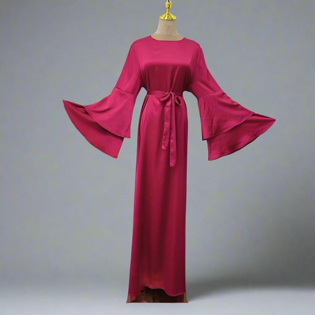 Muslim Solid Color Flare Sleeve Abaya Dress