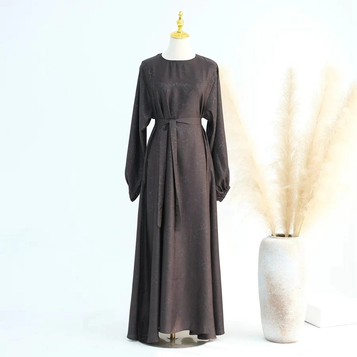 3D Jacquard Satin Abaya Dress #24009