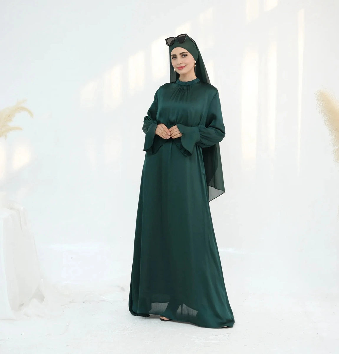 Satin Abaya Dress With Diamond Chain Belt #25758