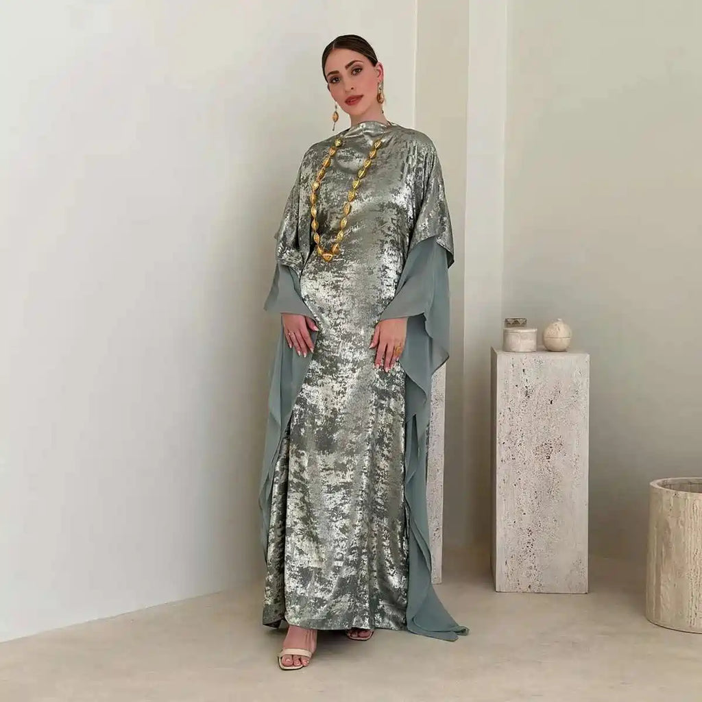 Bronzing Batwing Sleeve Farasha Abaya Dress For Muslim Women #25233