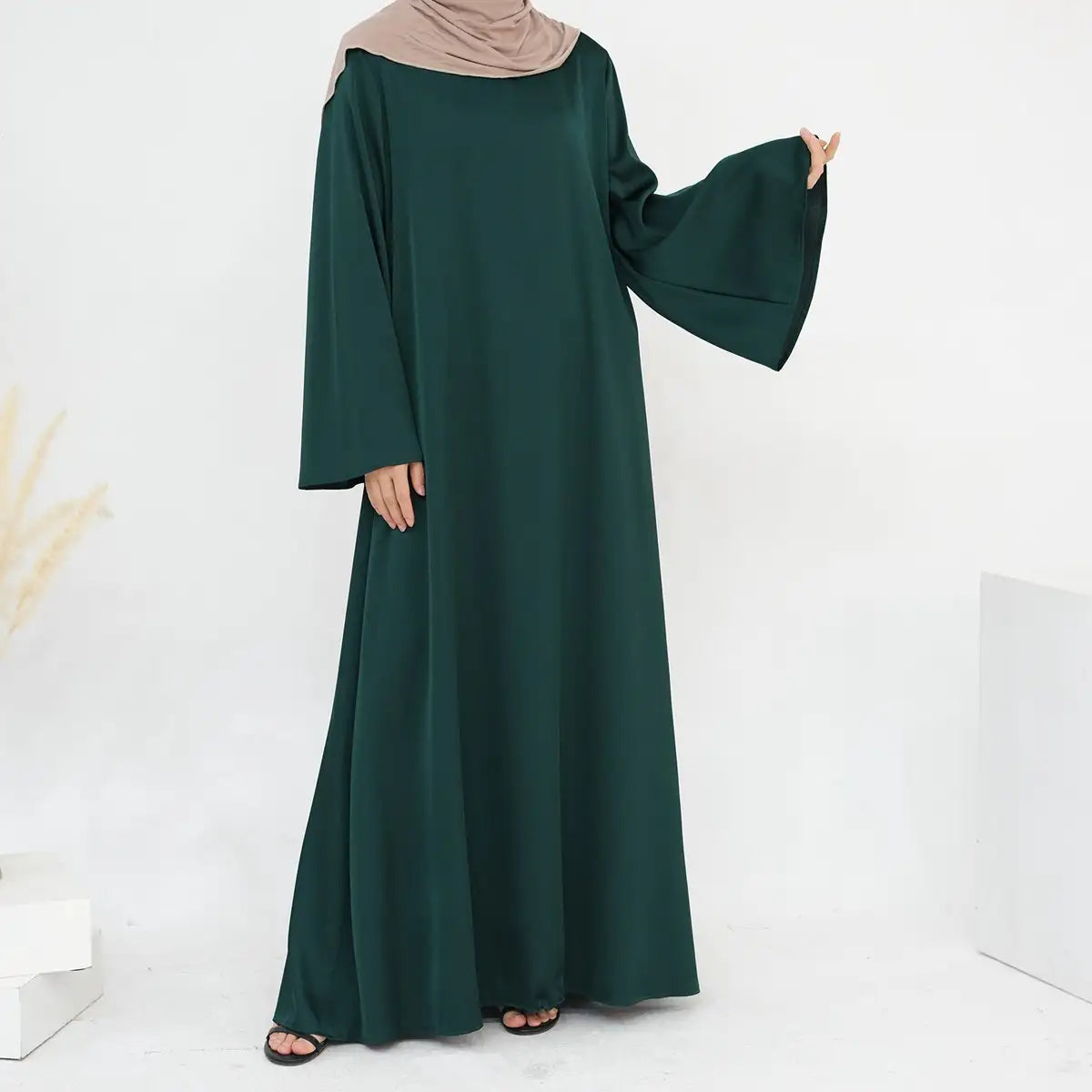 Adjustable Belt Satin Abaya Dress