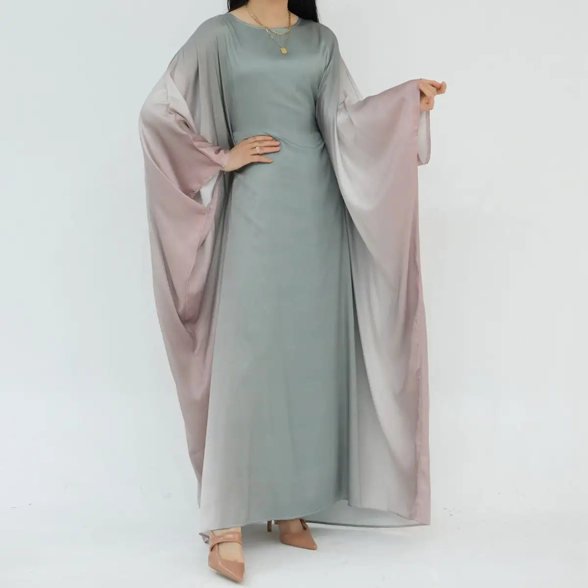 Butterfly Gradient Batwing Sleeve Women Farasha Abaya Dress