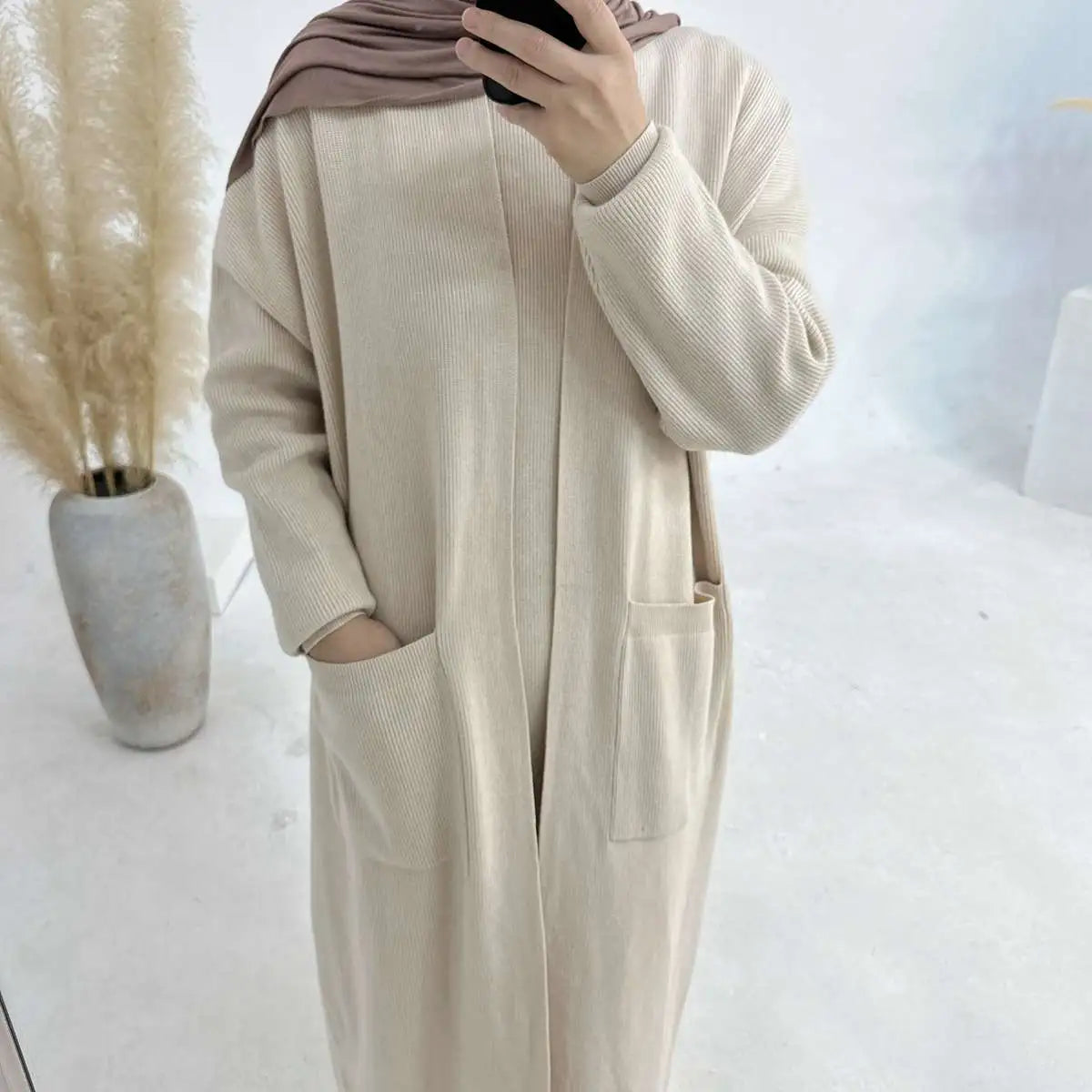 Winter Thick Knitted Abaya Coat And Inner Vest Abaya Dress