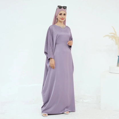 Luxury Hotfix Rhinestone Satin Abaya Dress #25973