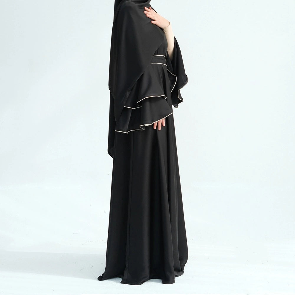 Hand Beading Double-Layered Bell Sleeves Nida Abaya Dress #25935