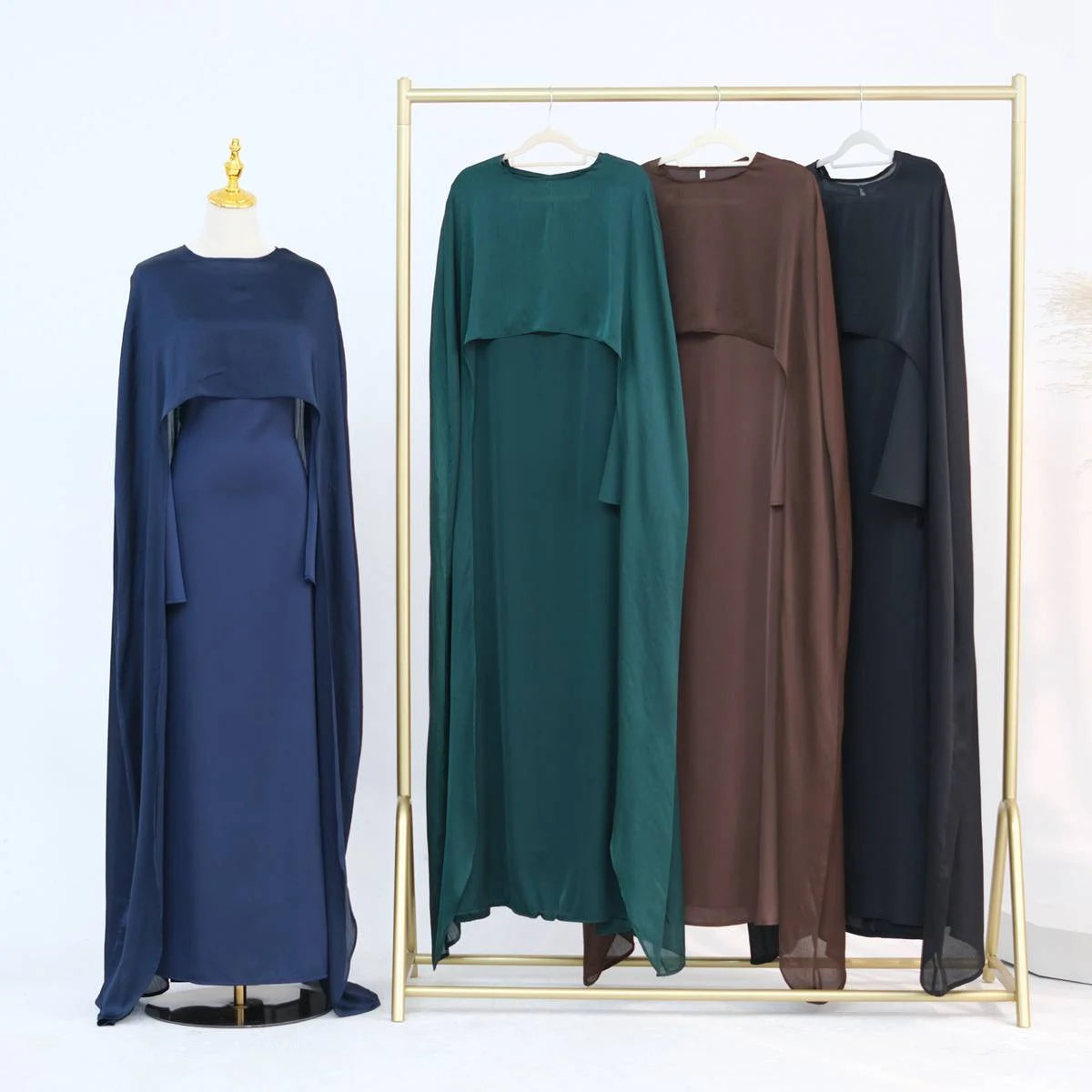 2 Pieces Set Chiffon Cloak Satin Abaya Dress #24920