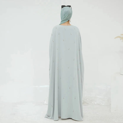 2 Pieces Set Beads Nida Abaya Dress With Cape #25997