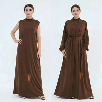 2 Pieces Set Abaya Dress For Muslim Women Modest Fashion