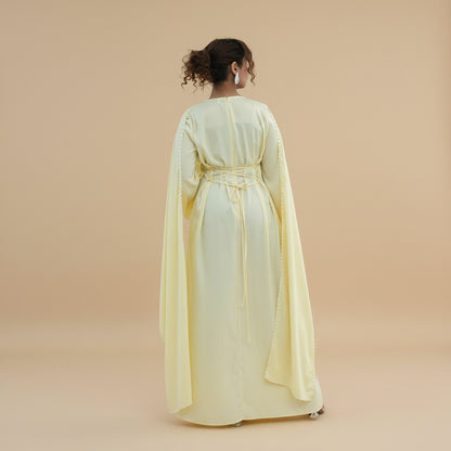 Embellished Beads Cape Abaya Dress For Women - Satin - #261134
