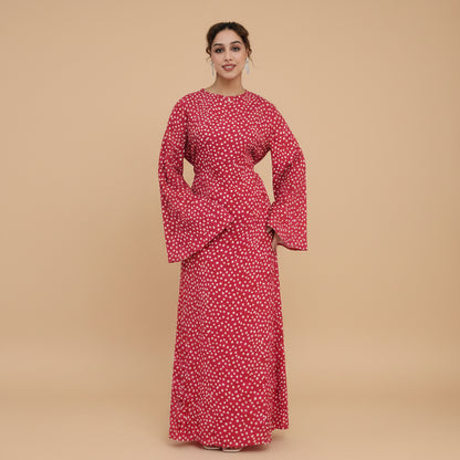 Muslim Women Polka Dot Printed Abaya Dress With Inner Belt #261308