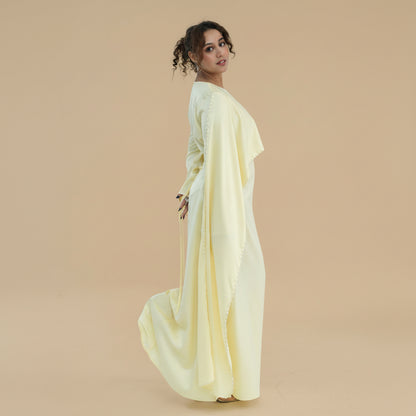 Embellished Beads Cape Abaya Dress For Women - Satin - #261134