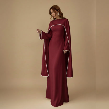 Muslim Women Embellished Beads Cape Abaya Dress #261167