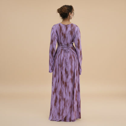Printed Modal Abaya Dress For Women - Taro/Black/Purple/Dusty Blue/Argyle Pattern - #261288