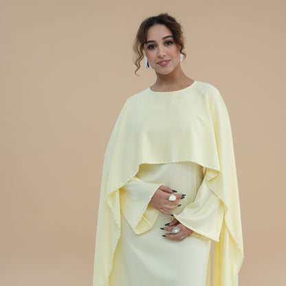 Embellished Beads Cape Abaya Dress For Women - Satin - #261134