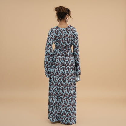 Printed Modal Abaya Dress For Women - Taro/Black/Purple/Dusty Blue/Argyle Pattern - #261288