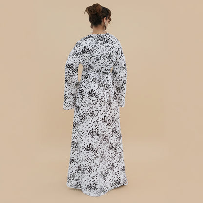 Muslim Women Polka Dot Printed Abaya Dress With Inner Belt #261308