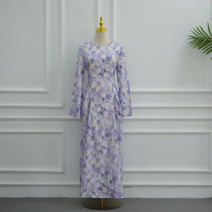 Muslim Women Printed Abaya Dress With Cotton Lining and Back Strap #261373