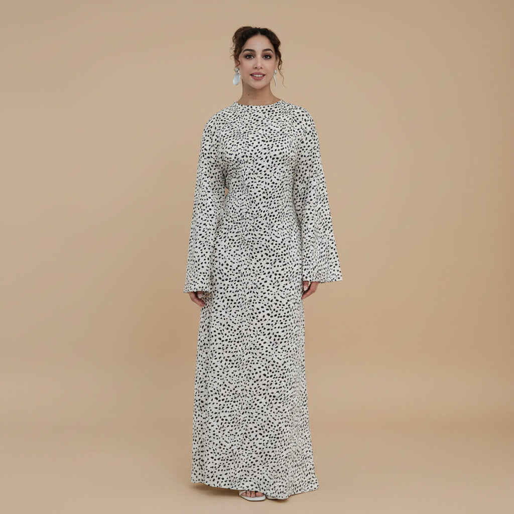 Muslim Women Polka Dot Printed Abaya Dress With Inner Belt #261308