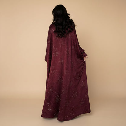 Muslim Women Hotfix Rhinestones Satin Farasha Batwing Sleeve Abaya Dress #26180