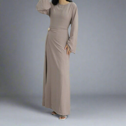 Crepe Abaya Dress With Side Tie Belt #251077