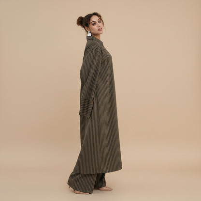 2 Pieces Set Abaya Tops And Pants Suit Set - With Stripe Pattern - Muslim Women Daily Wear - #261293