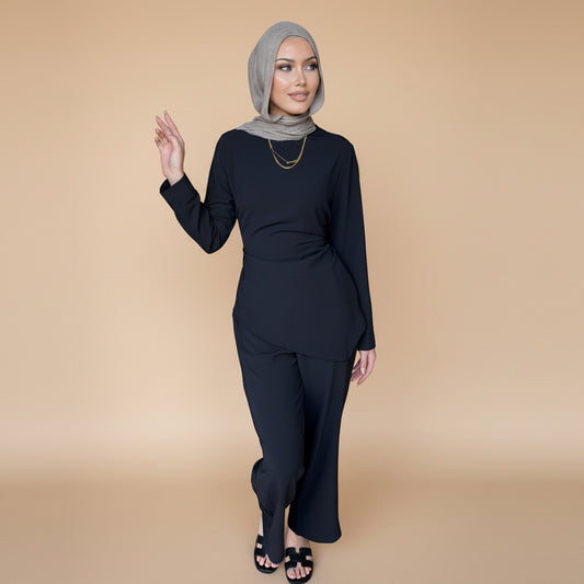 Muslim Women Daily Wear 2 Pieces Set Nida Tops And Pants Suit #251089