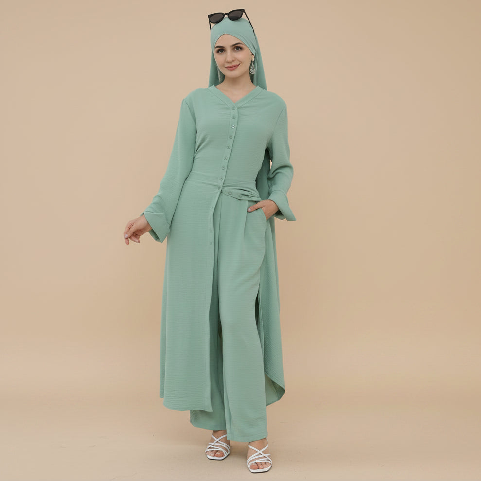 Daily Wear Wrinkle 2 Pieces Set Tops And Pants Abaya #25945