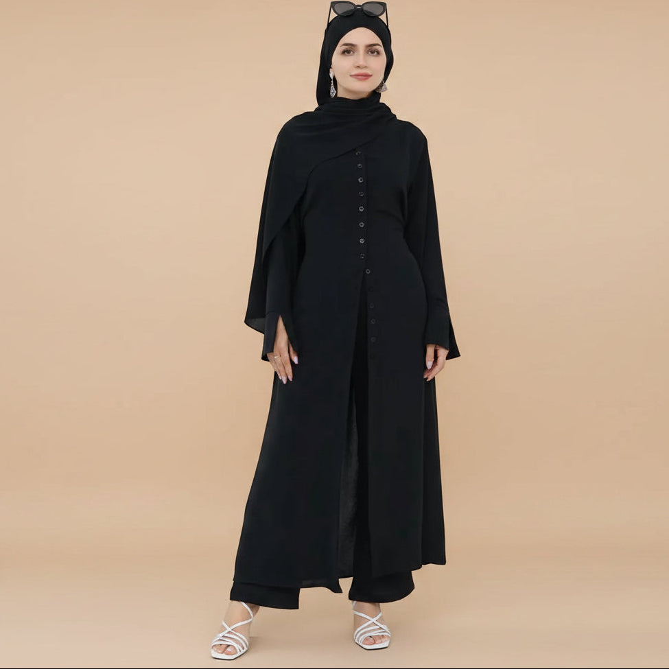 Daily Wear Wrinkle 2 Pieces Set Tops And Pants Abaya #25945