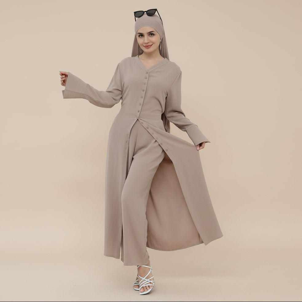 Daily Wear Wrinkle 2 Pieces Set Tops And Pants Abaya #25945
