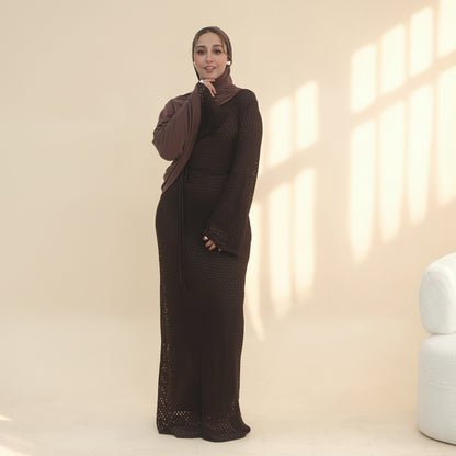 Muslim Women 2 Pieces Set Hollow Abaya Dress With Inner Abaya Dress #261081